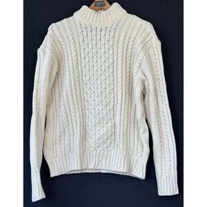 Peregrine Cable Knit Wool Mock Neck Sweater Mens XXL Cream Excellent